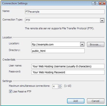 Microsoft Expressions Web FTP Setup